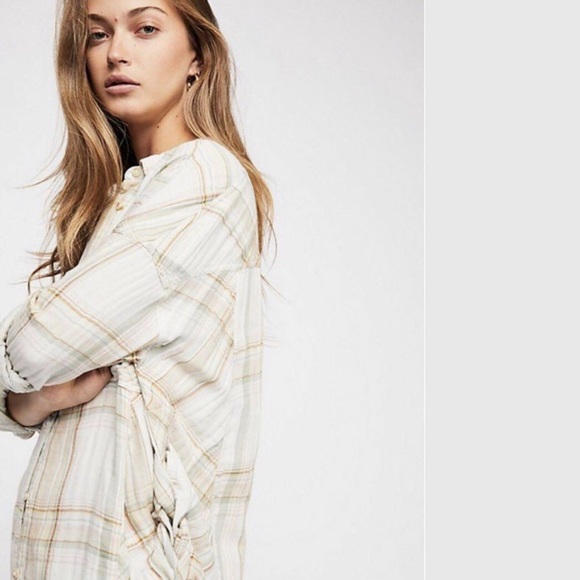 Free People Nordic Day Plaid Lace-Up Tunic Shirt Size Large - Picture 2 of 13